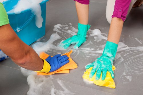 Professional home cleaners in Greenwich preparing a tidy living room
